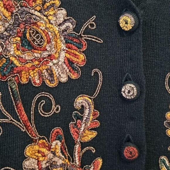 Vintage Carole Little Floral Embroidered Wool Blend Sweater Dress Petite Medium - Picture 14 of 16